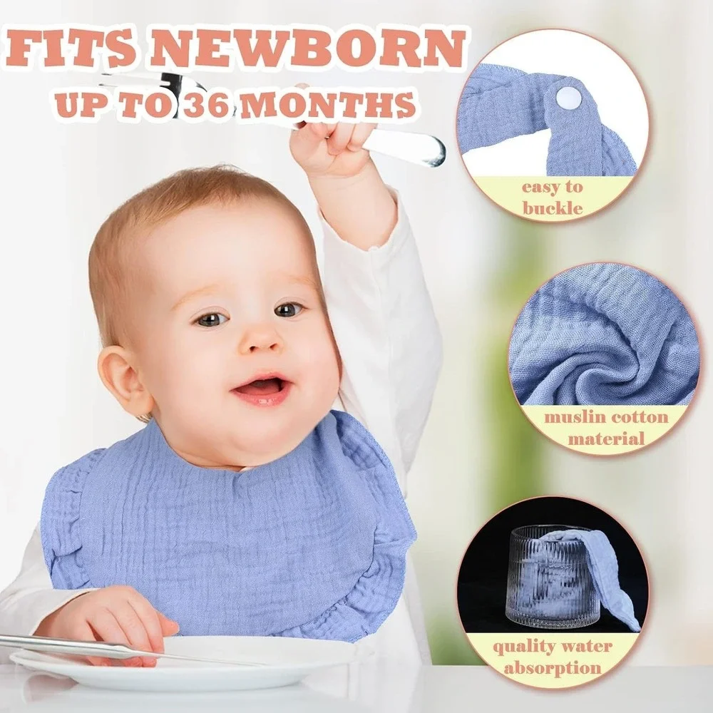 Seematn 10-Pack Baby Muslin Ruffle Bandana Bibs - Newborn to 36MO - Light Colors
